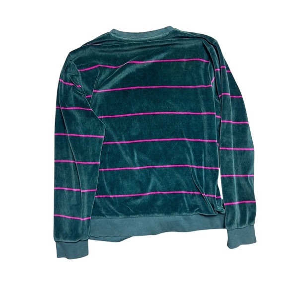 Stussy Velour Crewneck Sweatshirt Stripe Green Pink M - Picture 2 of 7